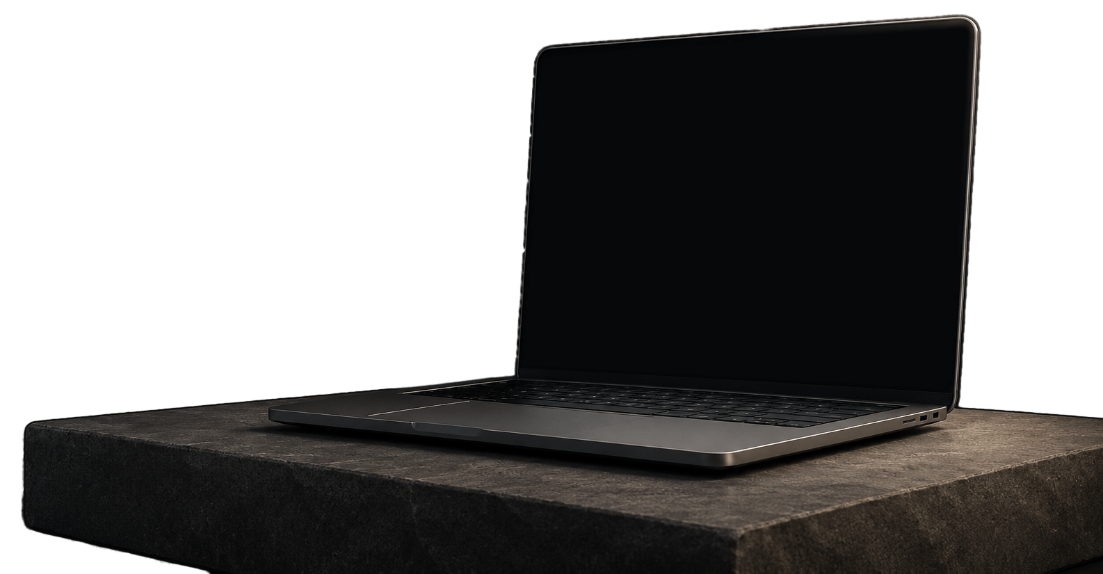 Laptop auf einer Steinplatte mit einer von Raykast gebauten Live-Demo-Website
